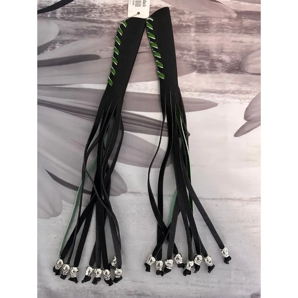 Motorcycle Brake Cable Covers with Skull Beads‎ Black Green Accent Custom Bike